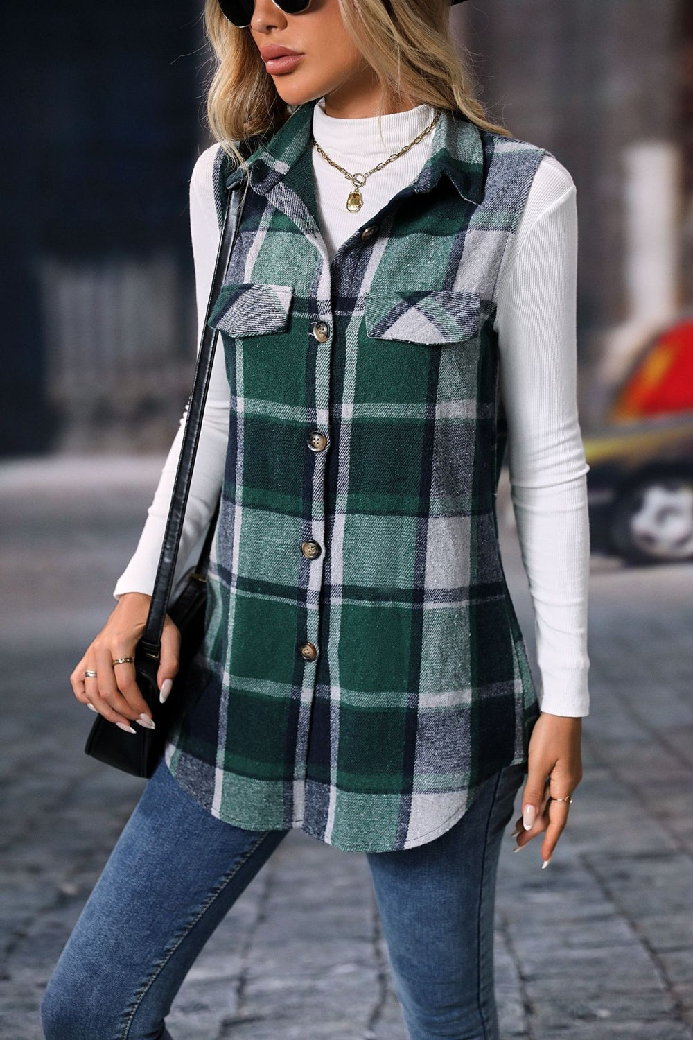 Plaid Button Up Vest Coat