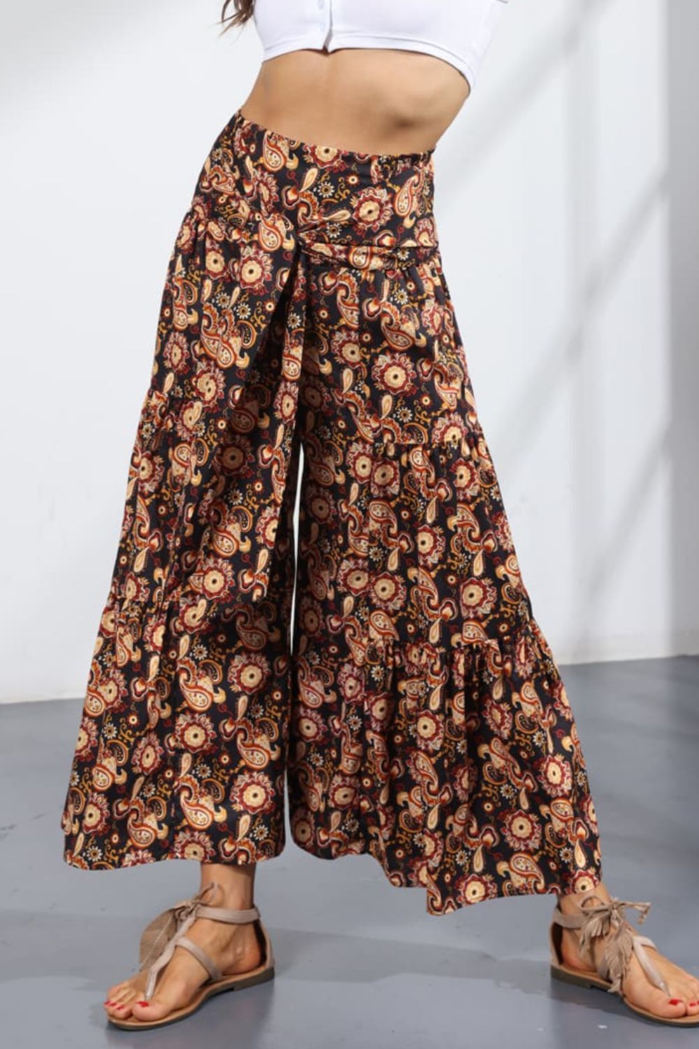 Printed Tie-Front Culottes