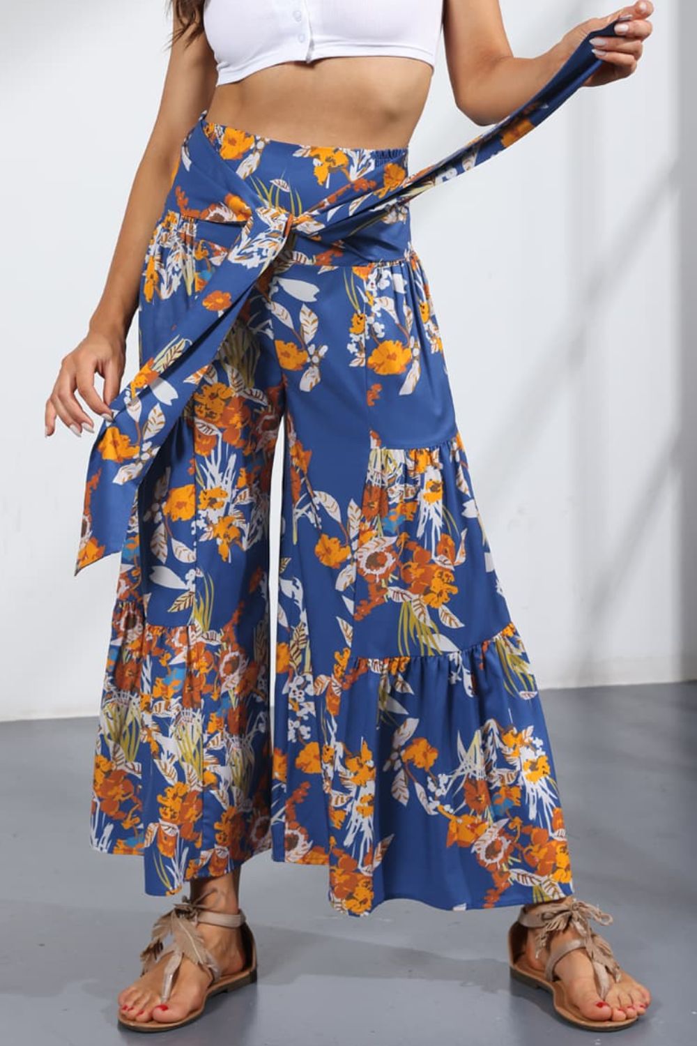 Printed Tie-Front Culottes