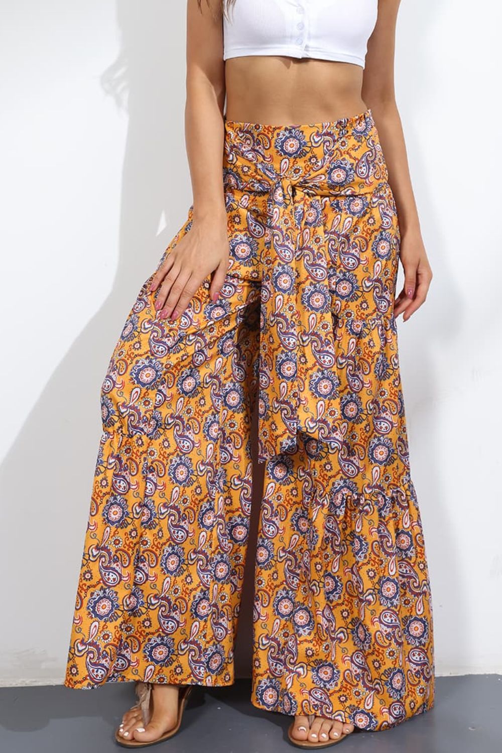 Printed High-Rise Tied Culottes