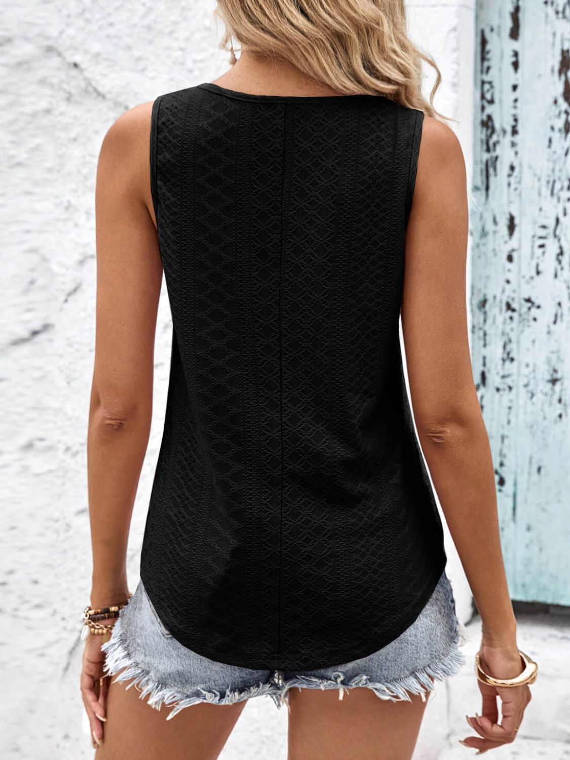 Crisscross V-Neck Eyelet Tank