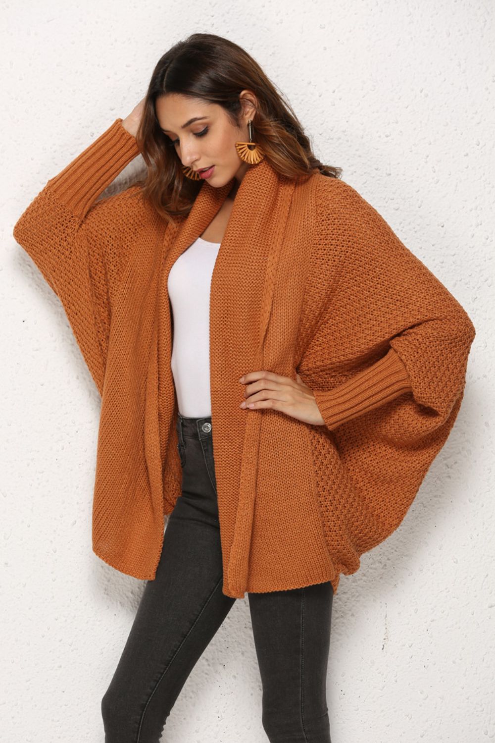 Open Front Dolman Sleeve Longline Cardigan