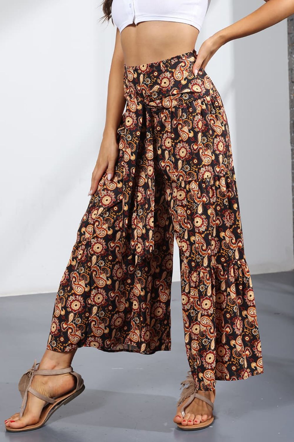 Printed Tie-Front Culottes