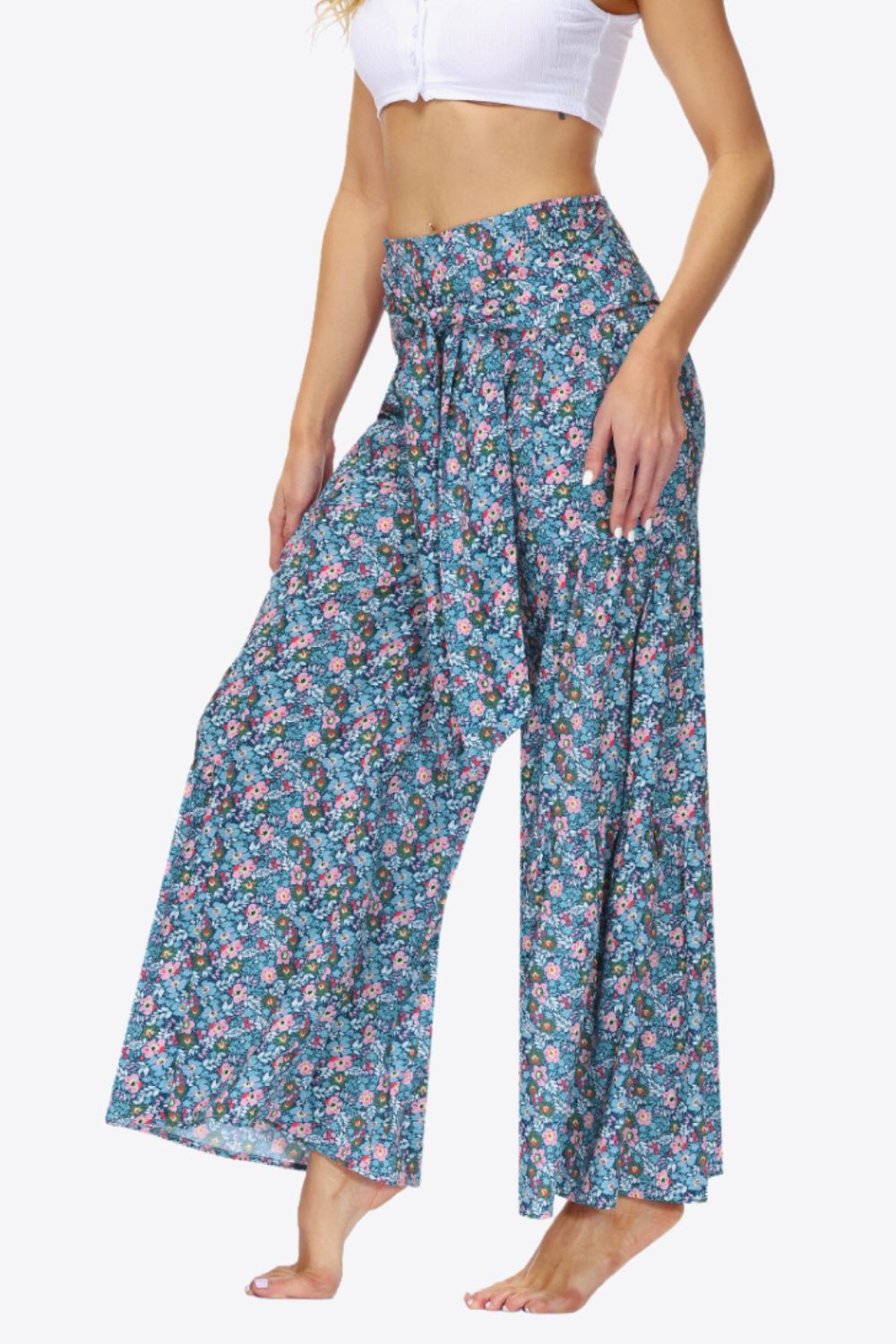 Floral Tie-Waist Tiered Culottes