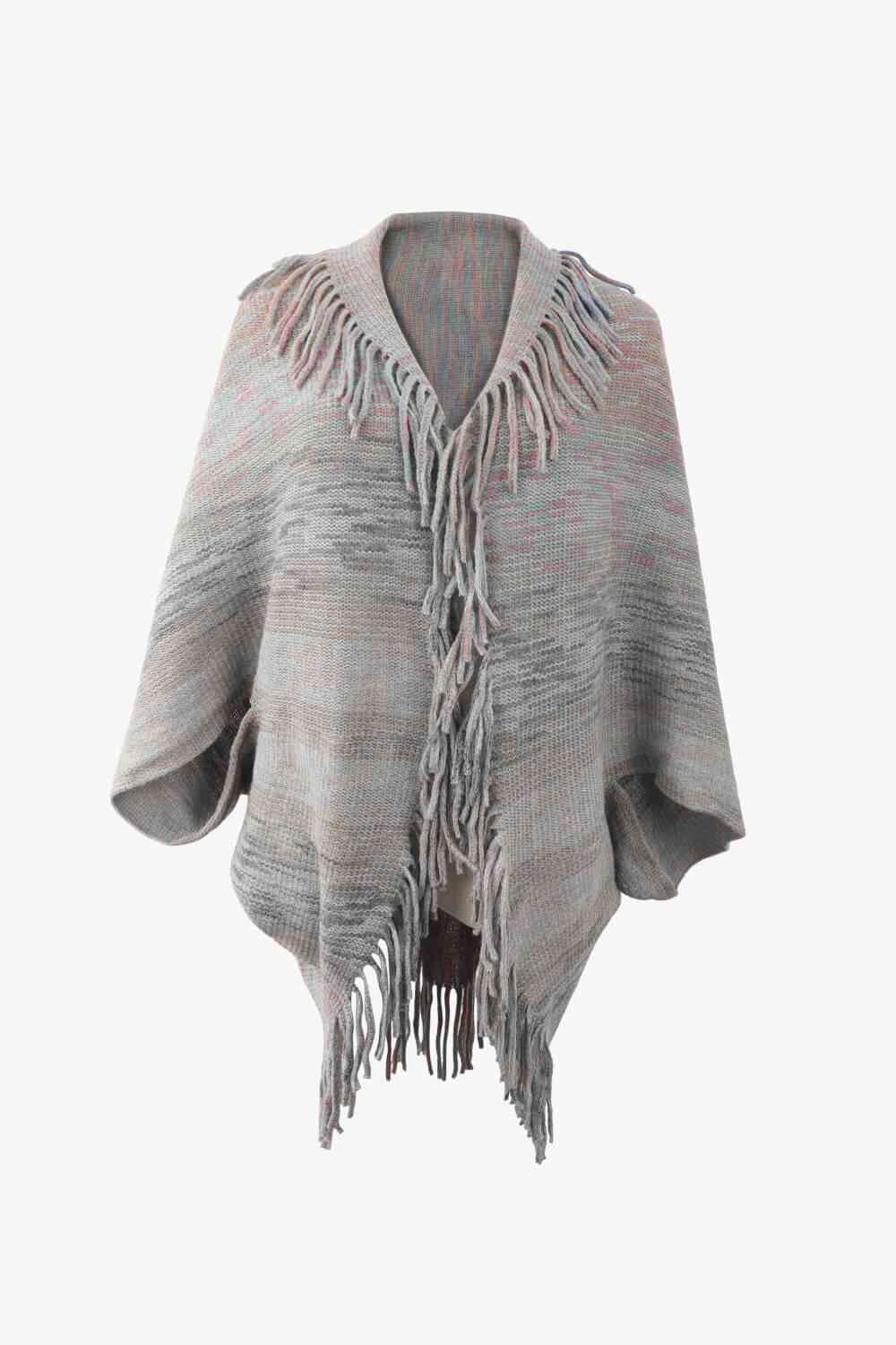 Multicolored Fringe Trim Poncho