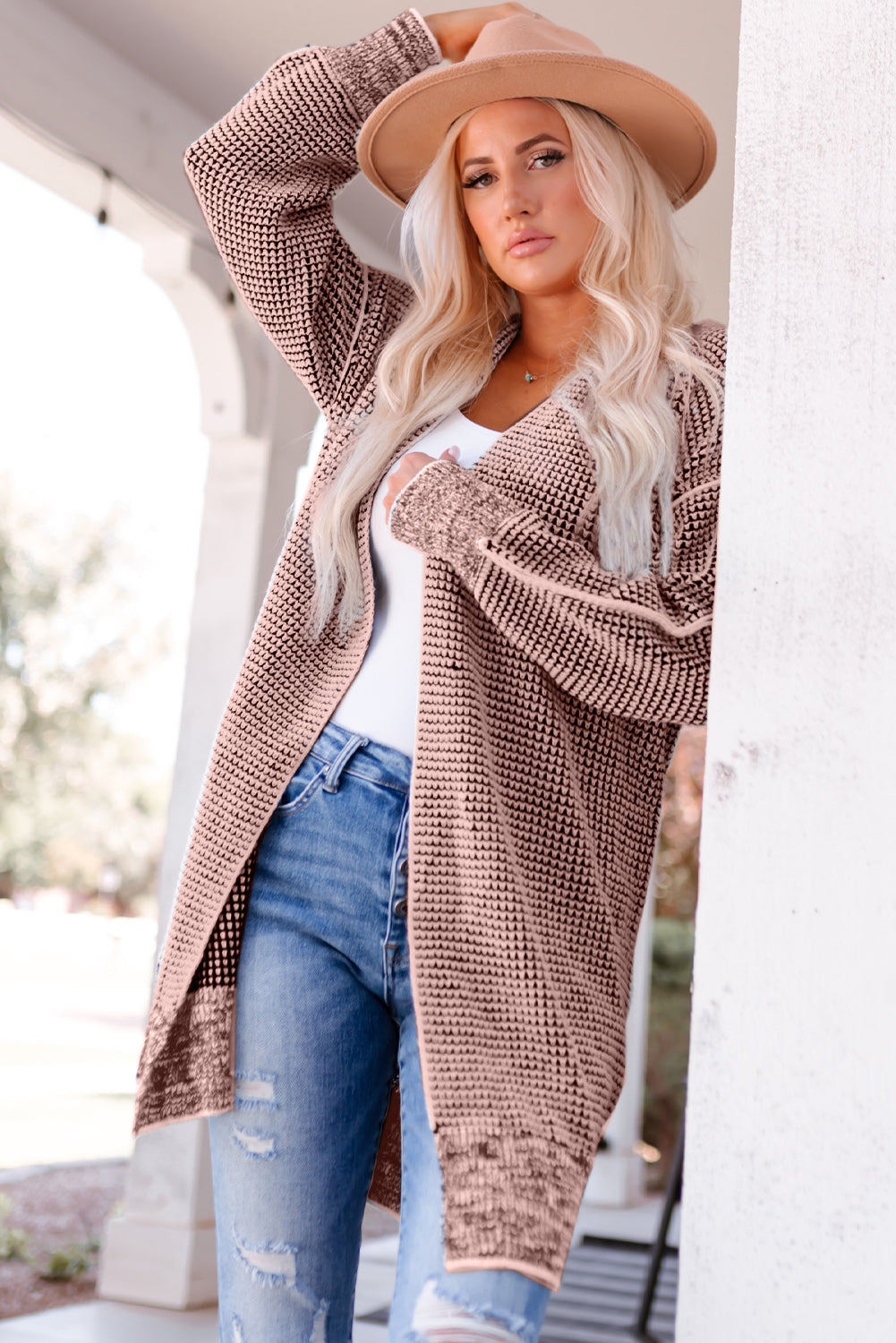 Heathered Open Front Longline Cardigan