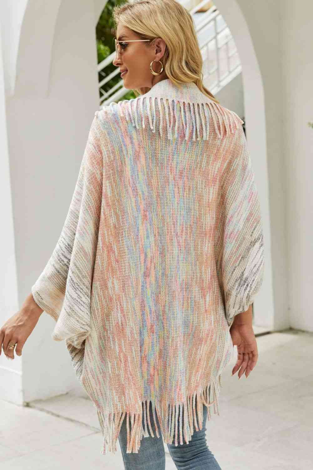 Multicolored Fringe Trim Poncho