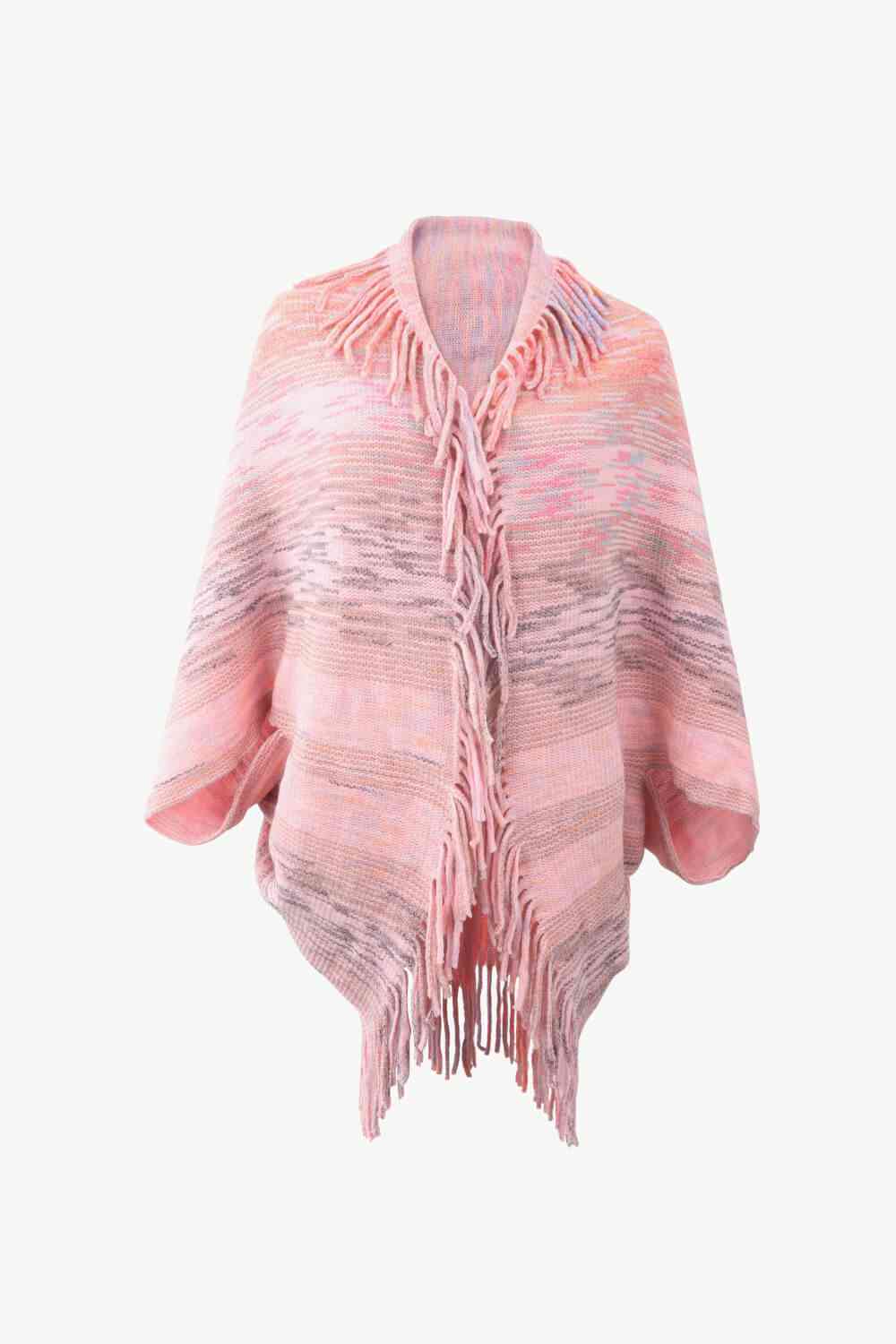 Multicolored Fringe Trim Poncho